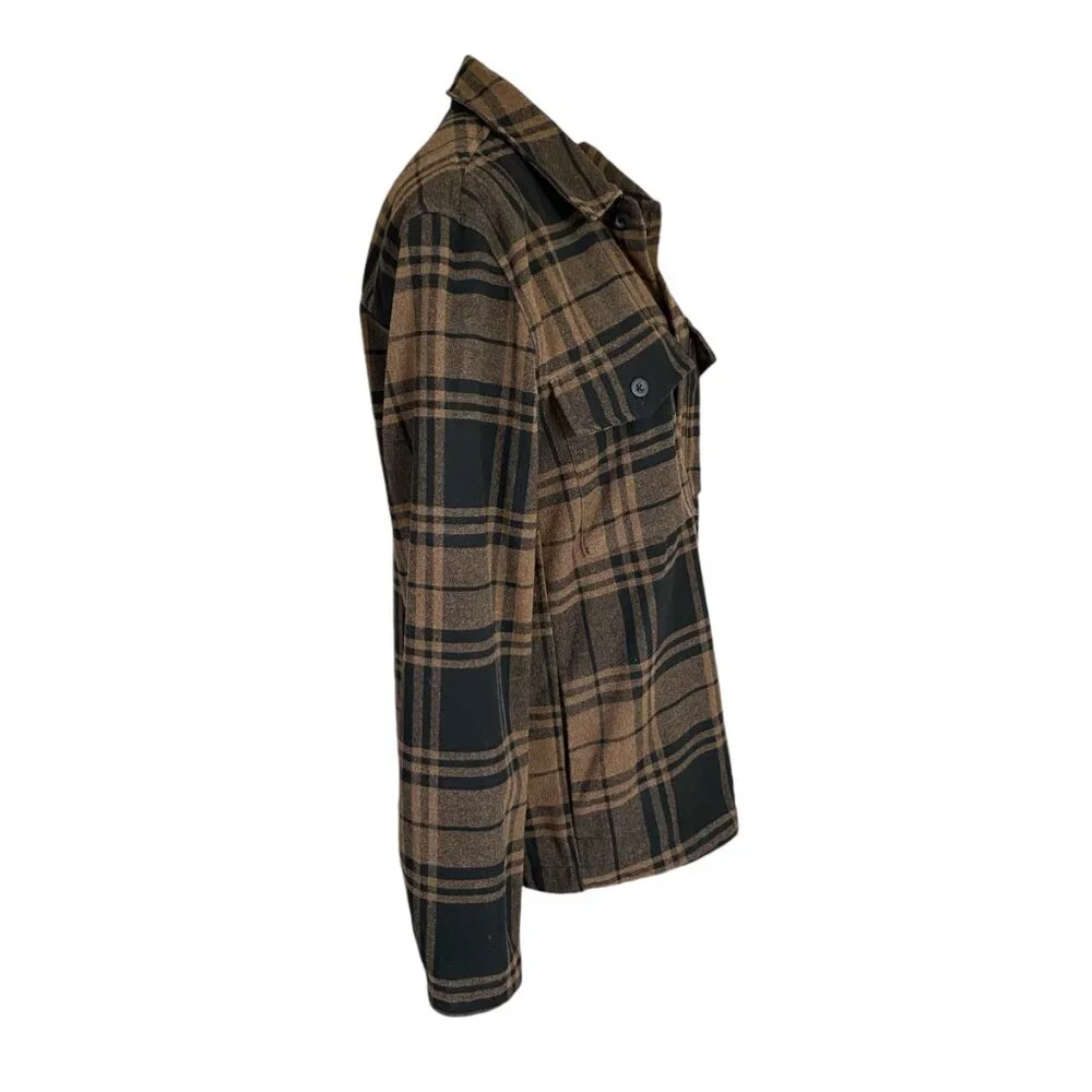 Gap women's size small brown and black collared long sleeve flannel shirt jacket